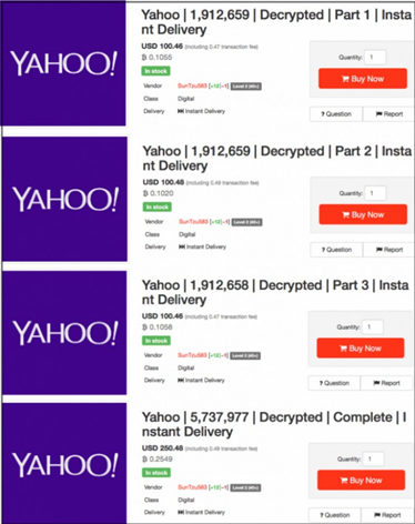 Yahoo 账号在地下黑市出售的截图