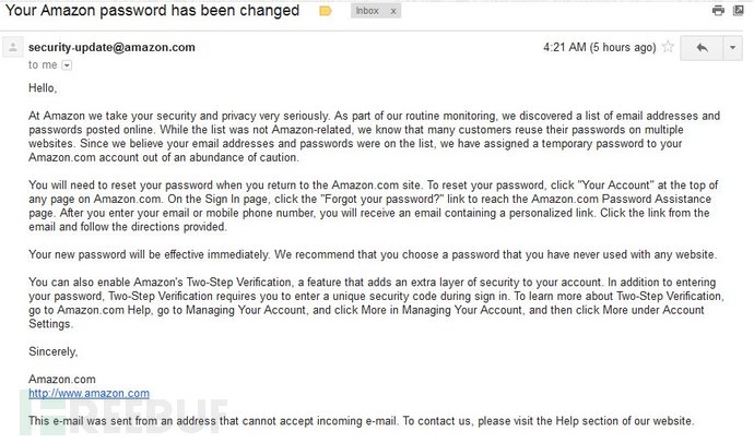 亚马逊密码重置邮件