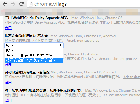 谷歌chrome浏览器将不安全的来源标记为不安全