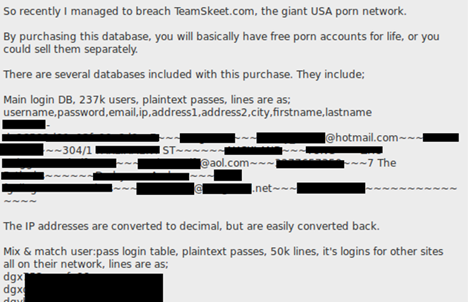 色情网站TeamSkeet.com用户信息泄露
